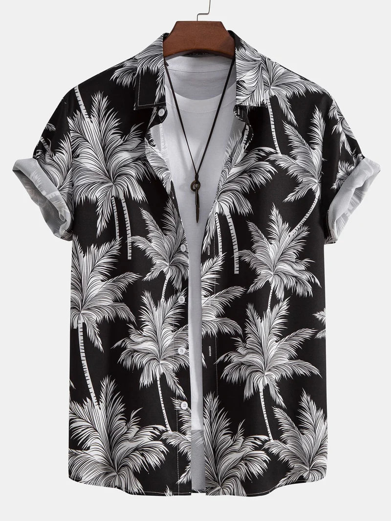 Tropical Palm Tree Print Shirt & Swim Trunks