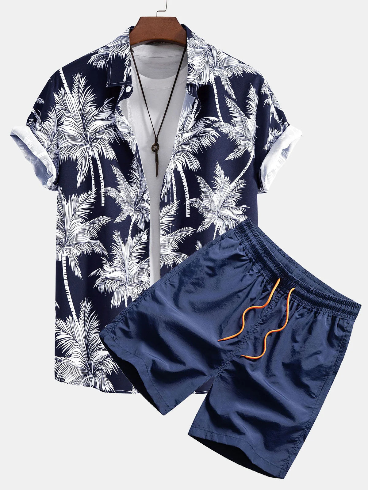 Tropical Palm Tree Print Shirt & Swim Trunks