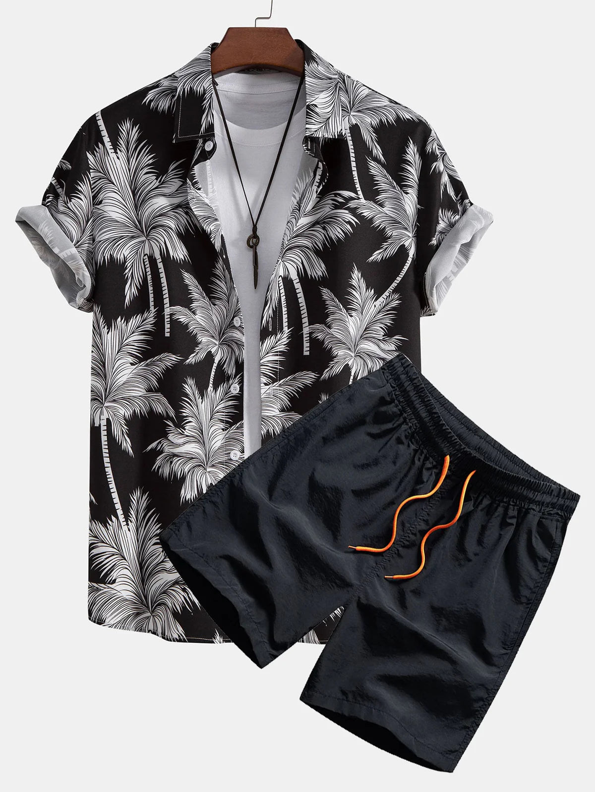 Tropical Palm Tree Print Shirt & Swim Trunks